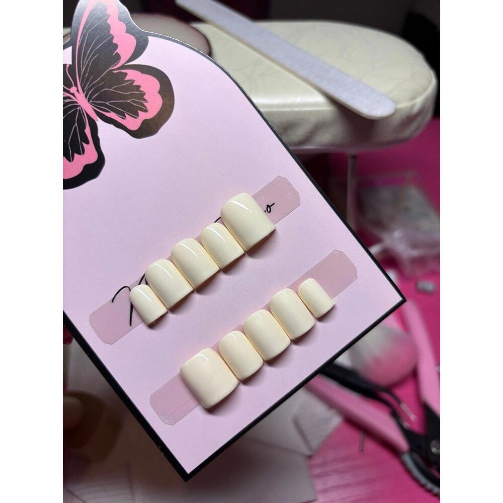 Extra short square press on nails solid color cream handmade gel